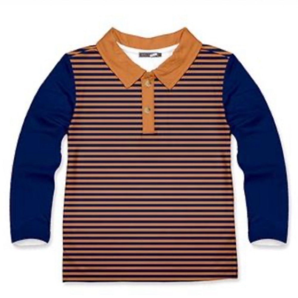 NEW - Millie & Maxx Boys' Navy & Rust Stripe Color Block Long-Sleeve Polo Size 6